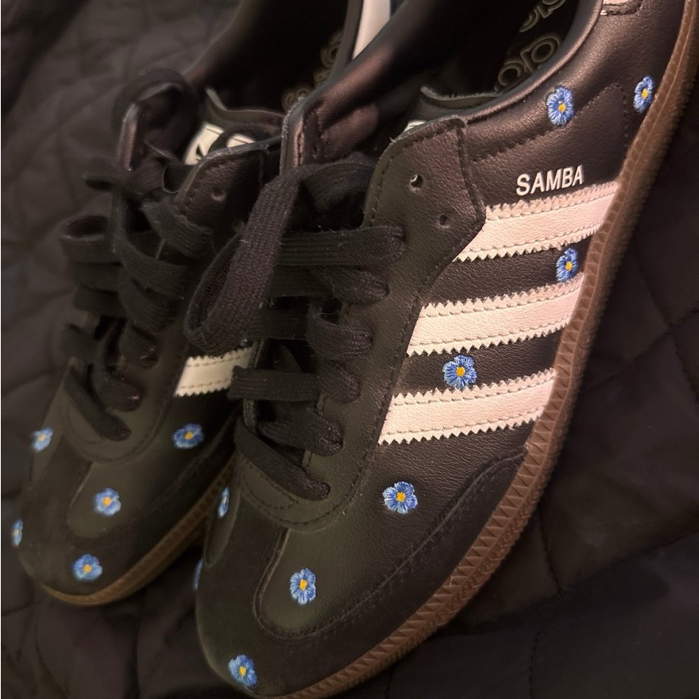 Adidas Samba Black Sneakers with Blue Floral Accents